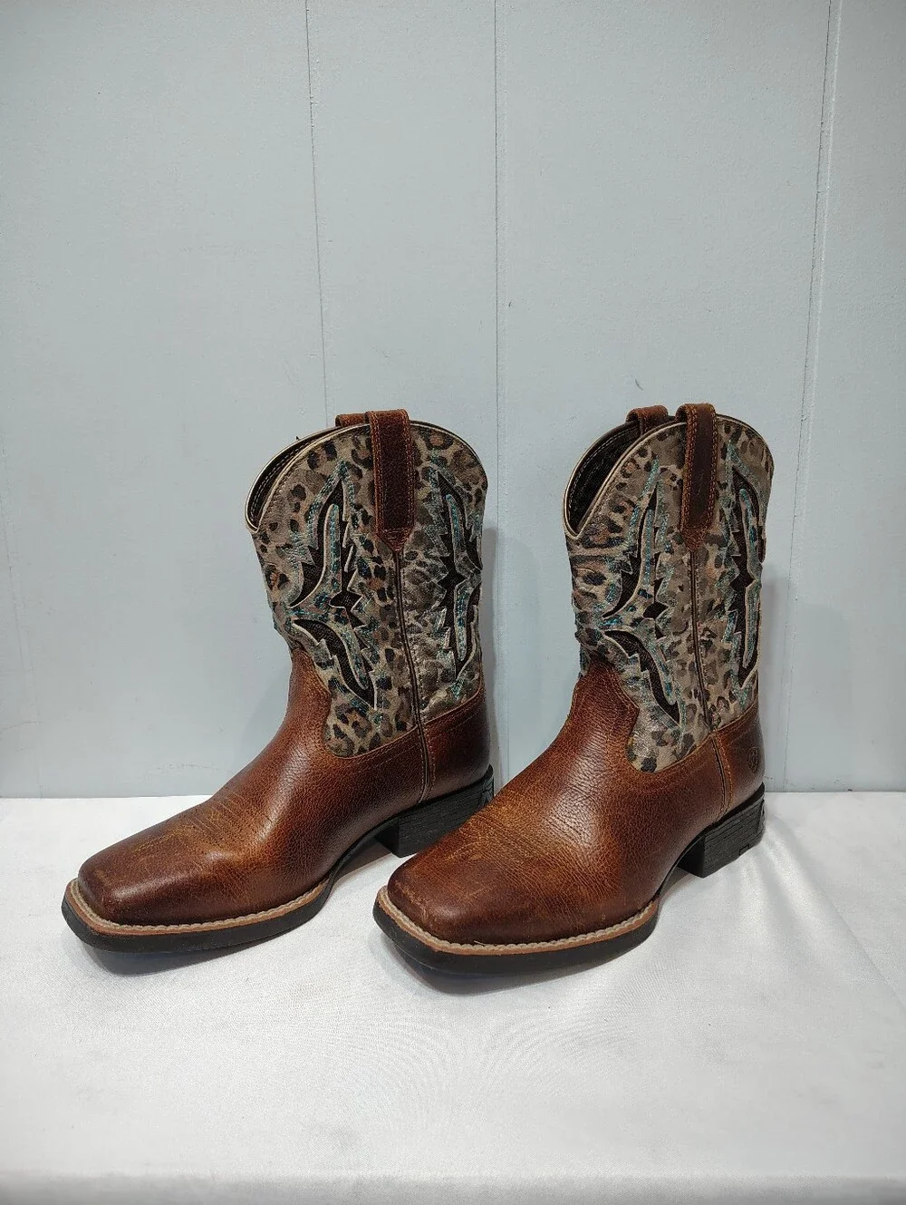 Ariat Koel VentTEK Square Toe Leather Boots Leopard Spiced Cider Kids Size 2